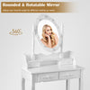 Vanity Dressing Table Set Wooden Mirror Makeup Dresser Table Stool W/ LED Light