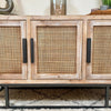 Fir Wood Rattan 3 Door Sideboard Cabinet Vintage Furniture Storage TV Stand Unit