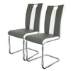 Dining Chairs 2PCS High Backrest Leather Chrome Legs Kitchen Office Chairs Grey