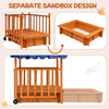 Wooden Retractable Sandbox with Cover Kids Cabana Sand Box Outdoor Playhouse