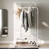 Floor Stand Coat Rack Garment Rail Clothes Drying Hanging Double Bar Shelf Wheel