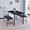 2x Black Faux Leather Dining Bench with Black Marble MDF Top Dining Table Set