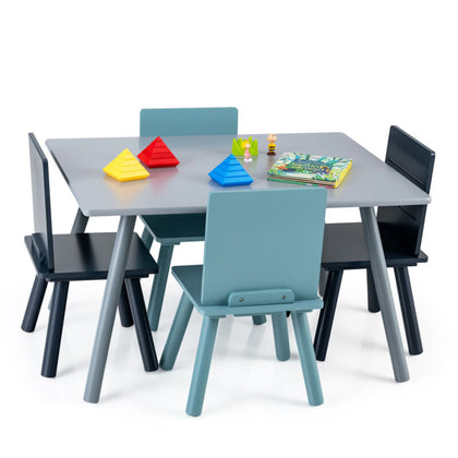 Kids Table and Chairs Set Wooden 5-Piece Toddler Furniture Set W/Building Blocks