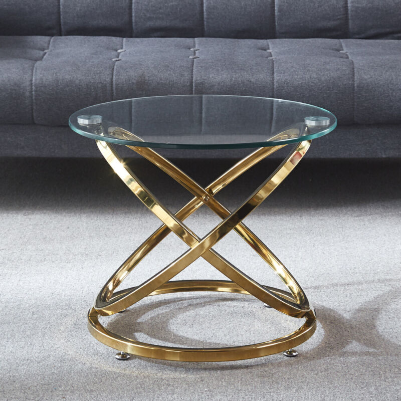 Small Coffee Table Clear Glass Top Sofa Side Table Chrome Leg Stand Li