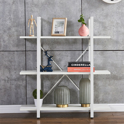 3 Tiers Bookshelf Bookcase Industrial Display Unit Storage Unit White Livingroom