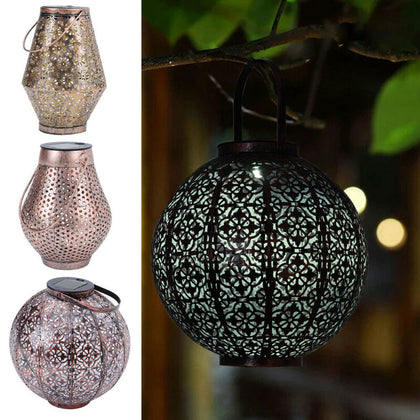 Waterproof Solar Lamp Retro Hollow Lantern Light Outdoor Hanging Landscape Light