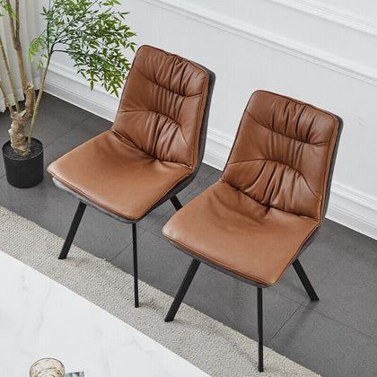 Set of 2 Dining Chair Brown Faux Leather Double Layer Padded Seat Dining Room