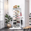 7+6 Tier Wooden Shoe Storage Rack Entryway Display Organizer with Drawer & Hooks