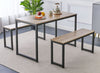 Small Wooden 1.2m Dining Table Set with 2 Benches in Black Metal U Shaped Legs