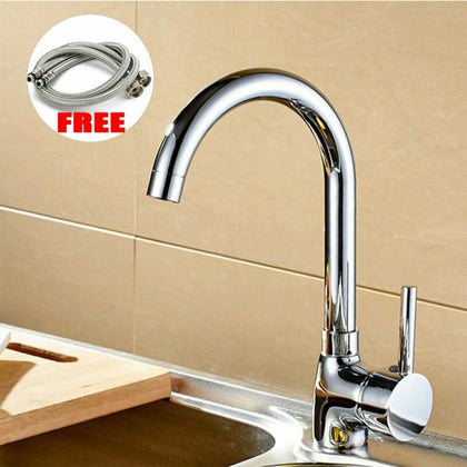 Kitchen Sink Basin Mixer Taps Swivel Spout Single Handle Tap Mono Chrome Faucet