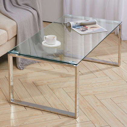 Tempered Glass Coffee Table Chrome Leg Living Room Table Modern Home Furniture