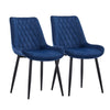 Set of 2 Blue Dining Chairs Diamond Velvet Padded Seat Back Dining Room Chair