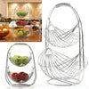 2/3 Tier Chrome Swinging Fruit Bowl Basket Hanger Stand Dinning Table Storage