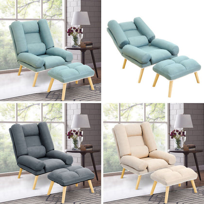 Orthopeadic Fabric High Back Armchair Recliner Lounge Sofa Chair Seat with Stool