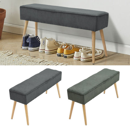 Hallway Bed End Bench Fabric Padded Seat Long Stool Dining Bench Wooden Legs