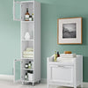 Bathroom Tall Cabinet Slim Freestanding Storage Organizer Cupboard 2 Glass Doors
