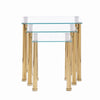 3pcs Rectangular Clear Tempered Glass Side End Table Nested Table Golden Tubes