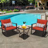 Outdoor 3 PCS Patio Rattan Wicker Rocking Bistro Set W/ Glass Table & Cushions
