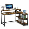 Vintage Office Computer Desk Study Writing Table with Monitor Riser& 2Tier Shelf