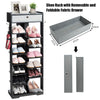 7+6 Tier Wooden Shoe Storage Rack Entryway Display Organizer with Drawer & Hooks