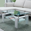 Glass Coffee Table 2 Tier With Shelf Rectangle MDF Legs Livingroom Modern White