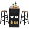 3PCS Bar Table & 2 Chairs Industrial Kitchen Dining Table Set with Side Storage