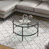 2 Tier Coffee Table Round Glass Living Room Centre Table With Black Metal Legs