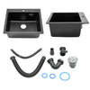 Black Stone Resin Single Bowl Kitchen Sink Undermount w/ Drainer Waste Kit 550mm