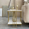 Real Marble Side End Table Golden Frame Nightstand Storage for Artworks Bonsai