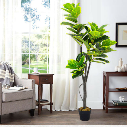 LARGE 150CM Artificial Realistic Ficus Rubber Tree Green Topiary Plants Faux UK