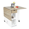 Wooden Mobile Drop Leaf Dining Table Folding Desk w/ 2 Wheels Storage Shelves