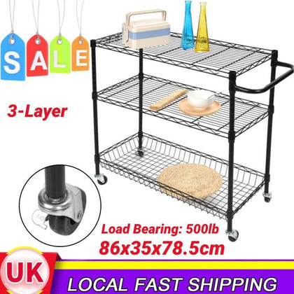 Carbon Steel 3 Tier Trolley Cart Kitchen Restaurant Serving Catering Train UK
