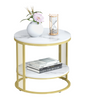 Real Marble Side End Table Golden Frame Nightstand Storage for Artworks Bonsai