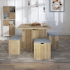 5PC Wooden Dining Table Set w/4 Storage Stools Compact Space Saver Furniture Oak