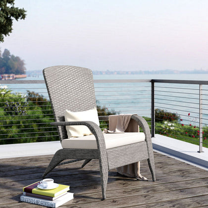 Garden Rattan Wicker Chair High Back Armchair w/Cushions Patio Furniture Grey