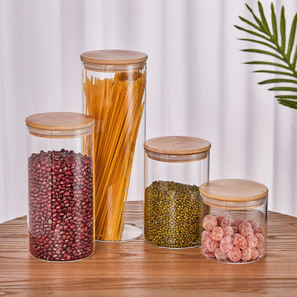 4.8L Total Kitchen Food Glass Jar Sugar Bean Canister Set Container Storage 4PCS