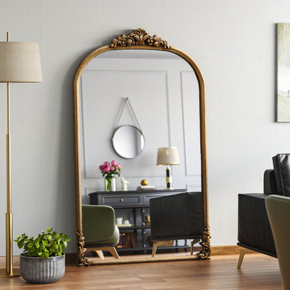 Large Vintage Full Length Golden Wood Framed Ornate Leaner Wall Hanging Mirror