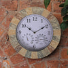 Garden Wall Clock Outdoor Decor Stone Effect Thermometer Humidity Home Bathroom