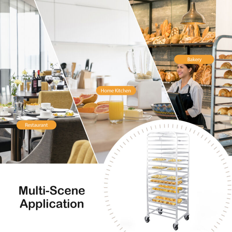 Culinary Rolling Racks 20 Tier Rolling Aluminum Bakery Rack Large Home Commercial Kitchen Bun ...