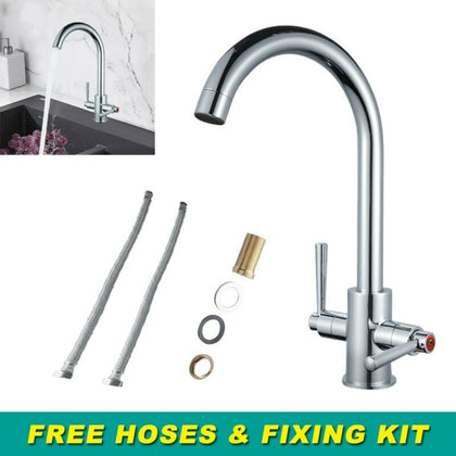 Kitchen Tap Sink Mixer 2 Lever Tap Swivel Modern Chrome Basin Water Fall Taps