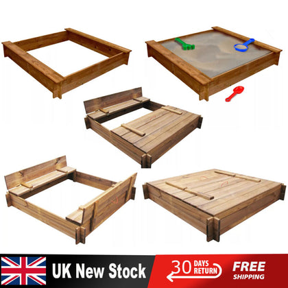 Kids Outdoor Square SandPit Large Wooden Sandbox Children Toy Garden Play New