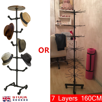 7-Tier Rotating Shop Display Rack Cap Jewelry Holder/10-Hook Hat Display Rack