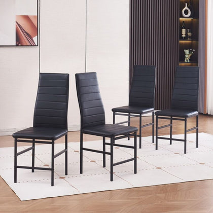 4x Black Faux Leather Padded Seat Dining Chairs Footrest Bar Dining Room Kitchen