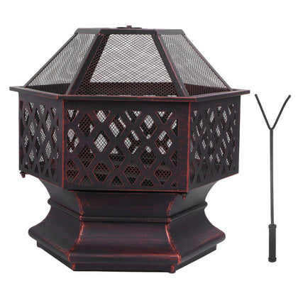 Outdoor Hexagonal Fire Pit BBQ Firepit Brazier Bowl Garden Stove Patio Heater