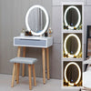 Dressing Table Vanity Set Make up Desk Oval LED Light Mirror with Stool Wood