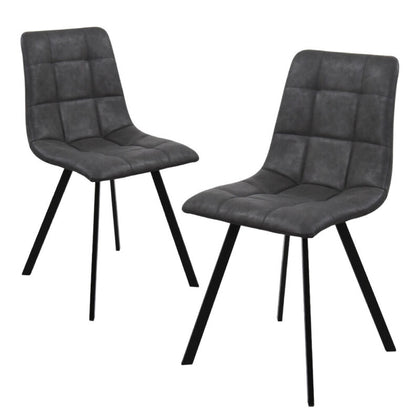 2x Grey Dining Chairs Set Soft Padded Seat Metal Legs Kitchen Lounge Furniture