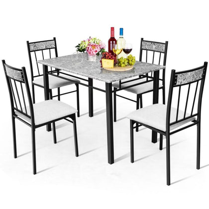 5PCS Modern Kitchen Dining Set Breakfast Bar Table & 4 High Back Padded Chairs