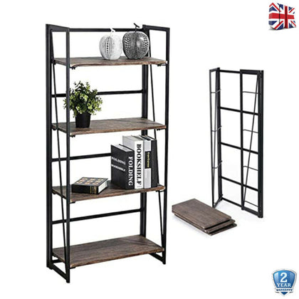 Folding 4-Tier Storage Bookshelf Bookcase Unit Display Stand Garden Plant Holder