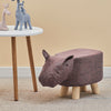 Hippo Animal Footstool Ottomans Faux Leahter Brown Padded Wood Leg Gift for Kid