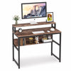 Simple Computer Desk with Bookshelf & Monitor Stand Riser Rustic Brown PC Table